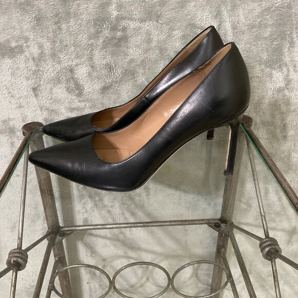 Via Spiga Black Leather  Pump Size 8 M Made In Italy Pointy Toe 3.5 Heel - Picture 1 of 12